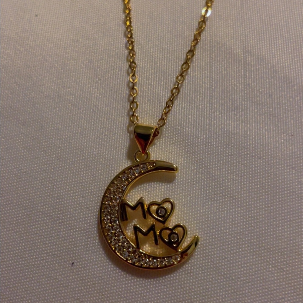 Gold 'Mom' Crescent Moon Pendant Necklace 18k gold plated stainless steel